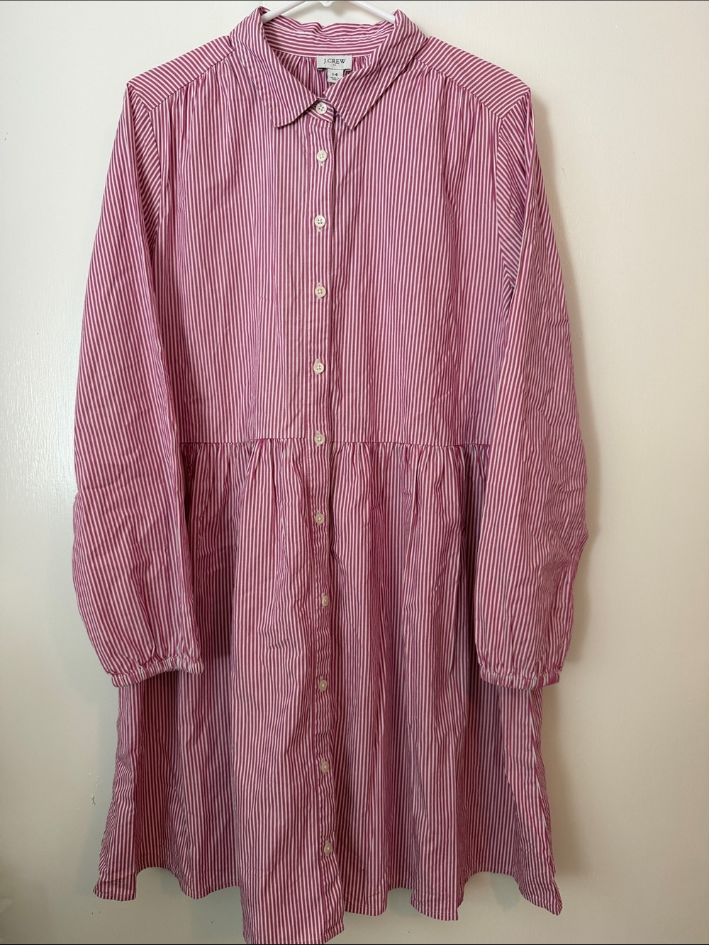 J. Crew Women’s Hot Pink and White Striped Button-Front Cotton Shirt Dress